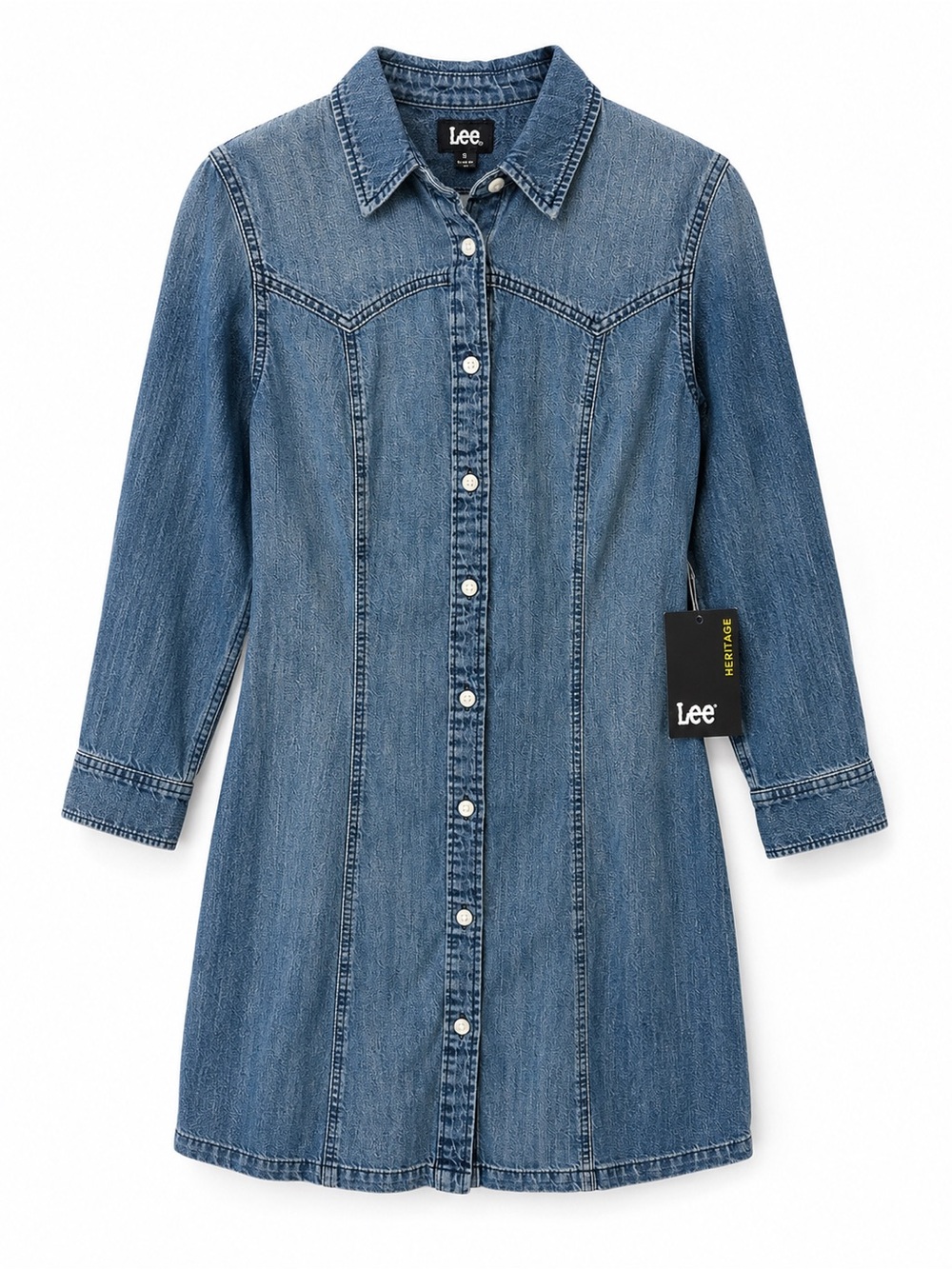 Lee Heritage Denim Western Shirt Dress Chambray Button Front 100% Cotton S NWT